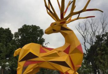 回頭鹿雕塑廠家，塊面體動物，不銹鋼回頭鹿雕塑工廠