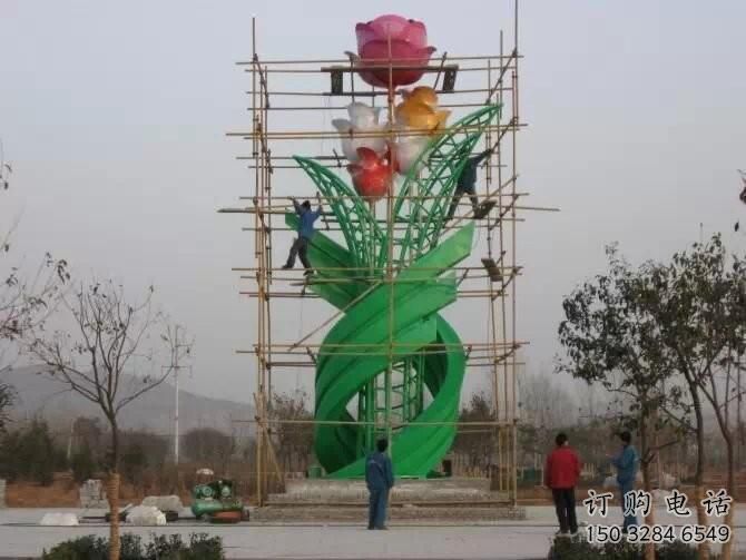月季花樹(shù)雕塑廠家 烤漆不銹鋼園林雕塑