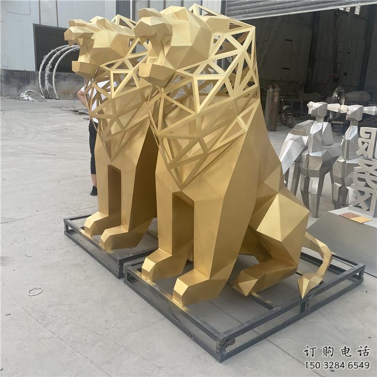 鏤空獅子雕塑 幾何動物不銹鋼雕塑 鏤空獅子雕塑 幾何動物不銹鋼雕塑