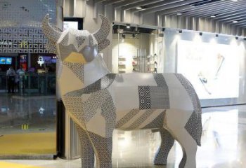 鏤空牛雕塑 幾何面不銹鋼鏤空動(dòng)物雕塑