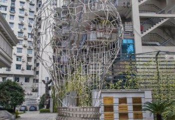 鏤空燈泡雕塑廠家 現(xiàn)代藝術(shù)標(biāo)識 不銹鋼鏤空燈泡雕塑