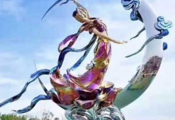 奔月雕塑 電鍍人物雕塑 街道不銹鋼奔月雕塑廠家