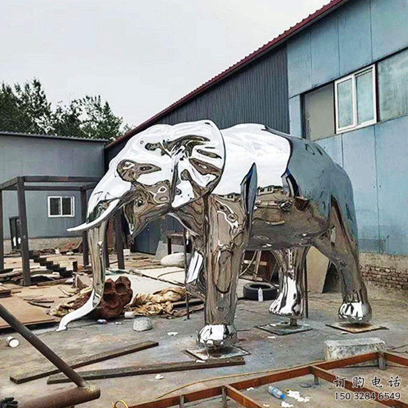 大象雕塑 鏡面動物小品 大門不銹鋼大象雕塑廠家