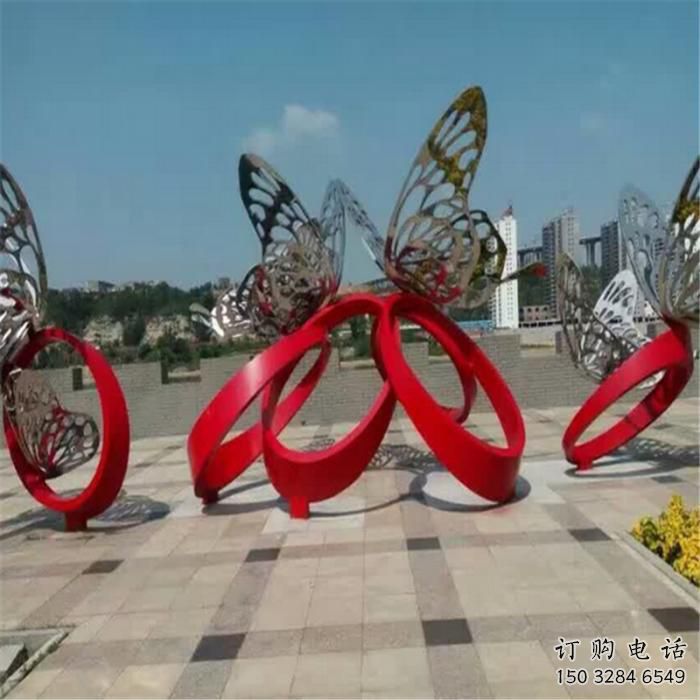 步行街蝴蝶雕塑廠家 創(chuàng)意鏤空擺件 戶外街頭蝴蝶雕塑