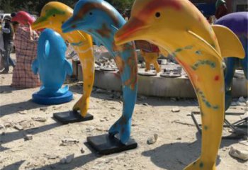 噴漆海豚雕塑廠家 卡通廣場小品 草地切面海豚雕塑