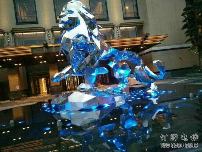 商場獅子雕塑廠家 中式室內(nèi)小品 酒店拉絲獅子雕塑