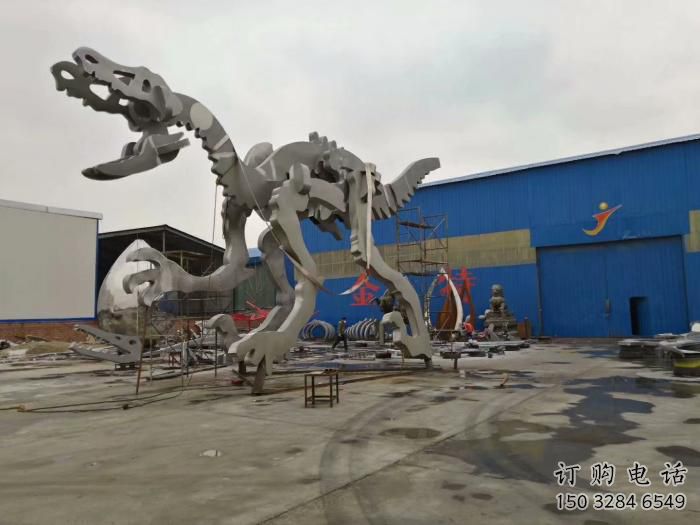 鏤空恐龍雕塑廠家 現(xiàn)代抽象擺件 廣場切面恐龍雕塑