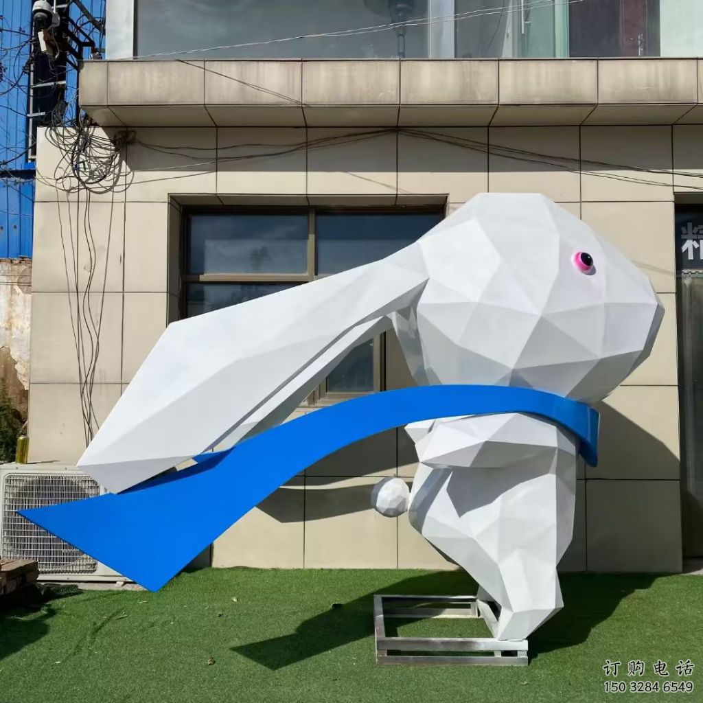 切面兔子雕塑廠家 大型幾何擺件 游樂場(chǎng)異形兔子雕塑