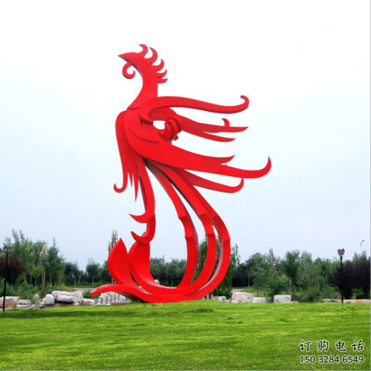 幾何火鳳凰雕塑廠家 中式烤漆擺件 廣場(chǎng)現(xiàn)代火鳳凰雕塑