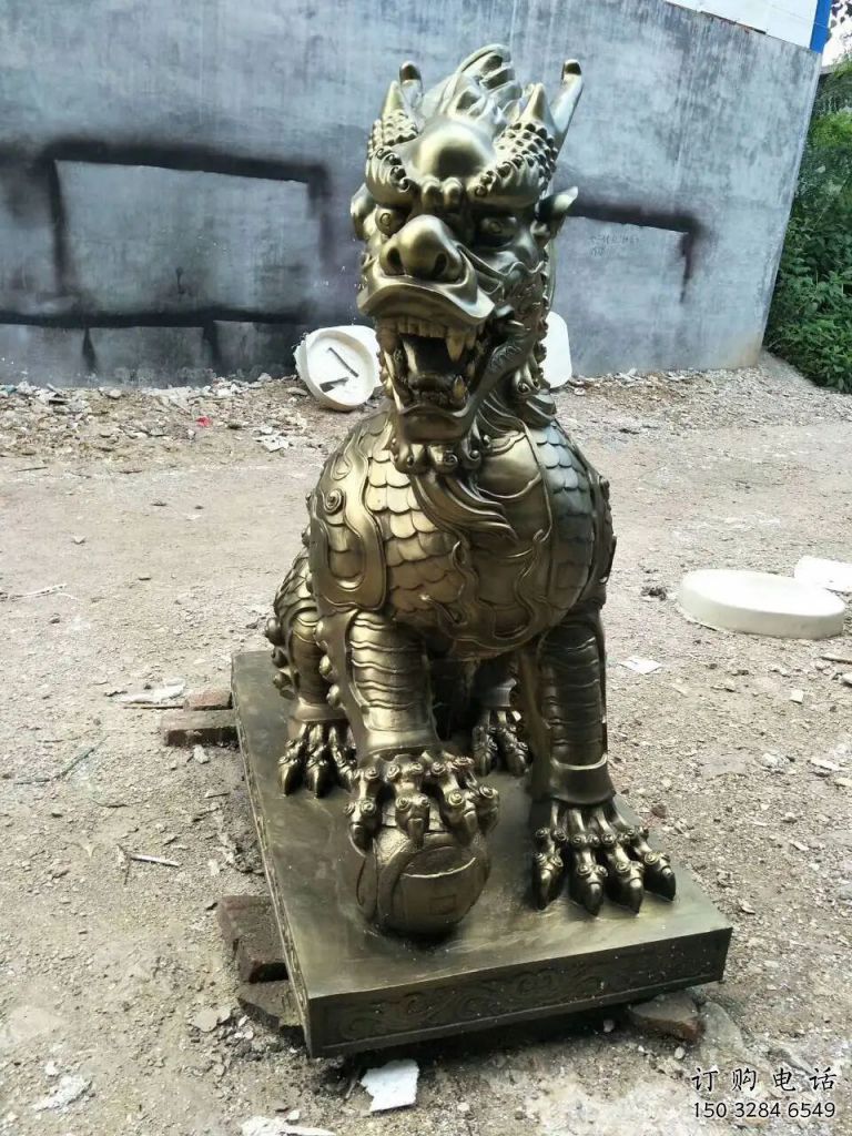 仿古麒麟雕塑廠家 戶外小品 玄關(guān)彩繪麒麟雕塑