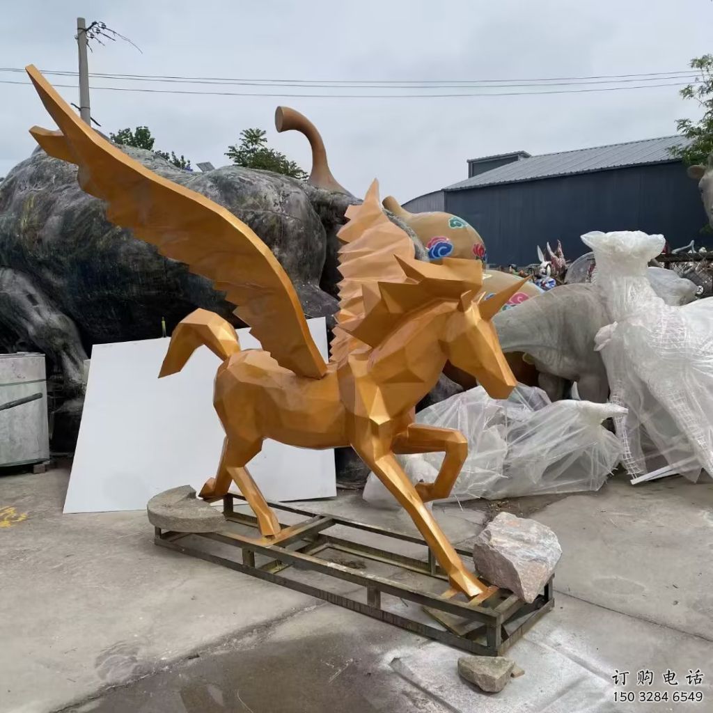 幾何飛馬雕塑廠(chǎng)家 中式室內(nèi)擺件 草地切面飛馬雕塑