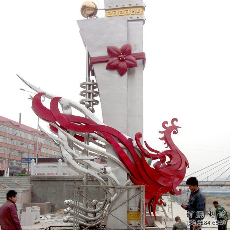 幾何龍鳳呈祥雕塑廠(chǎng)家 中式戶(hù)外擺件 