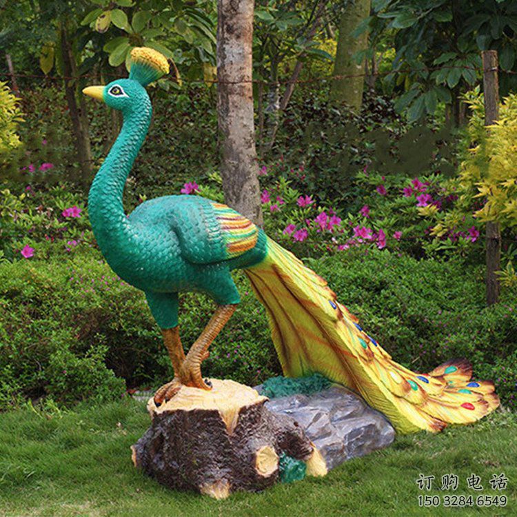 公園孔雀雕塑廠(chǎng)家 中式草地小品 彩繪拉絲孔雀雕塑