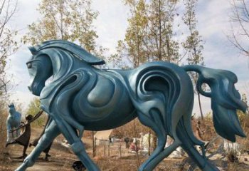 異形駿馬雕塑廠家 廣場(chǎng)抽象擺件 大型拉絲駿馬雕塑