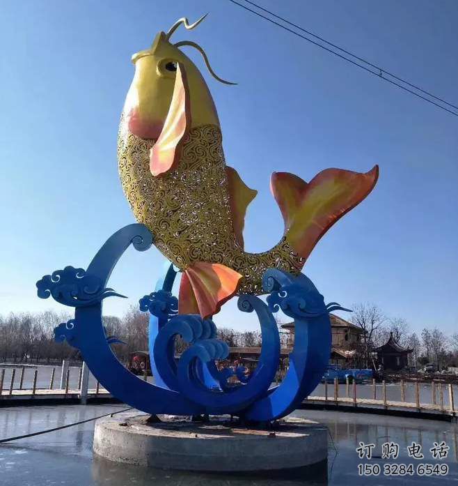 拉絲魚跨環(huán)雕塑廠家 大型剪影擺件 游樂場(chǎng)異形魚跨環(huán)雕塑
