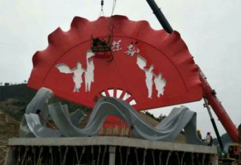 大型商場扇子雕塑廠家 戶外現(xiàn)代擺件 烤漆不銹鋼扇子雕塑