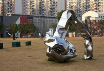 大型商場(chǎng)石塊雕塑廠家 街頭擺件 鏡面不銹鋼石塊雕塑