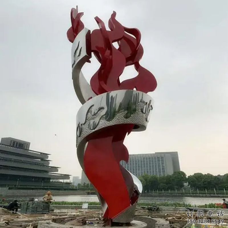 戶外火炬雕塑廠家 廣場(chǎng)噴漆小品 現(xiàn)代不銹鋼火炬雕塑