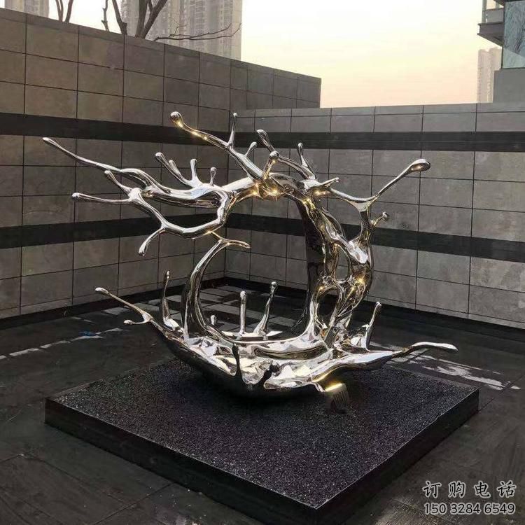 幾何水浪雕塑廠家 現(xiàn)代創(chuàng)意小品 歐式不銹鋼水浪雕塑生產
