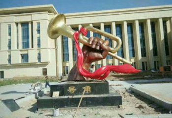 企業(yè)號角雕塑廠家 現(xiàn)代公園小品 大型不銹鋼號角雕塑
