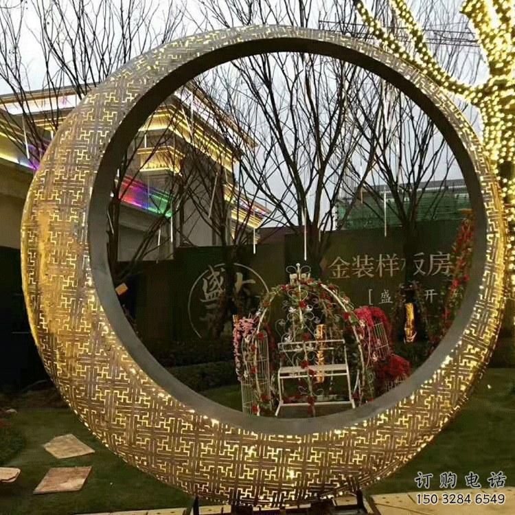 發(fā)光圓月雕塑廠家 歐式步行街小品 大型商場不銹鋼圓月雕塑