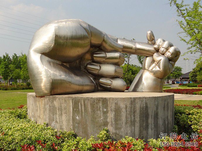 抽象手勢(shì)雕塑廠家 公園小品 戶外不銹鋼手勢(shì)雕塑廠