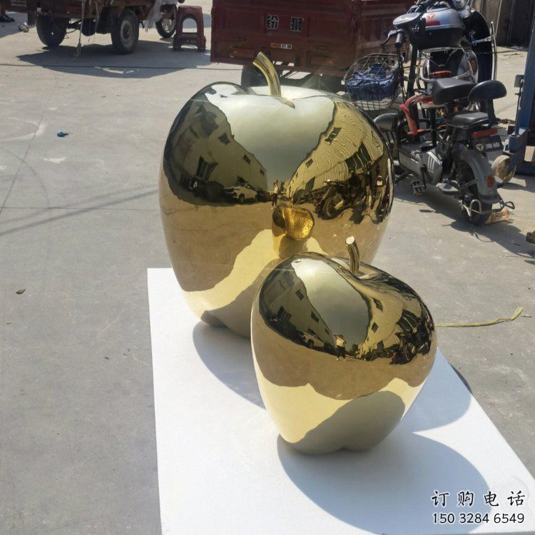 電鍍金蘋果雕塑廠家 園林?jǐn)[件 戶外不銹鋼金蘋果雕塑廠