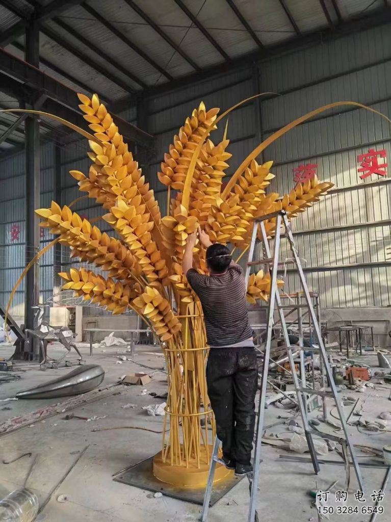 烤漆青稞雕塑廠家 現(xiàn)代小品 戶外不銹鋼青稞雕塑廠