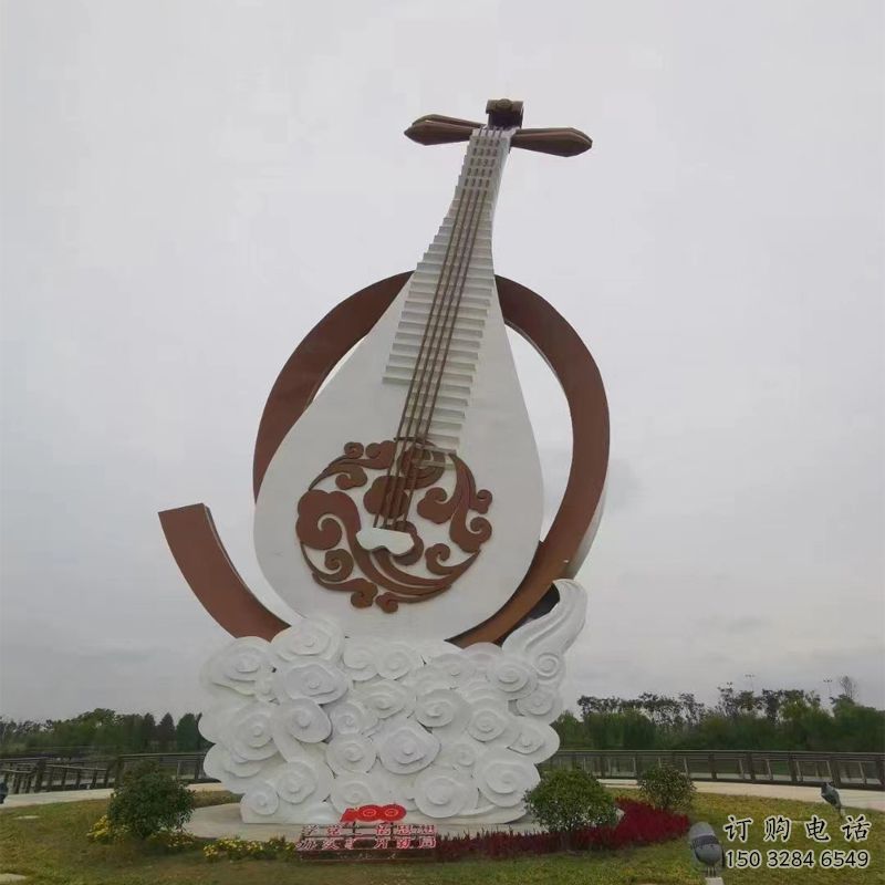現(xiàn)代琵琶雕塑廠家 大型別墅區(qū)擺件 創(chuàng)意不銹鋼琵琶雕塑廠