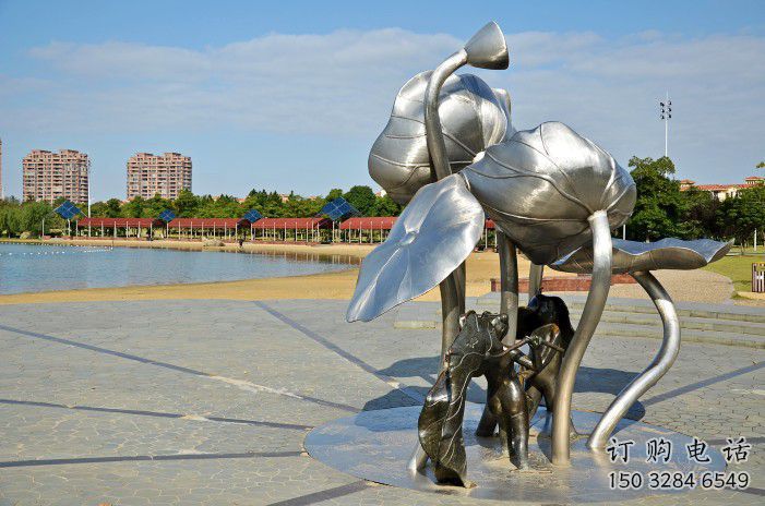幾何睡蓮雕塑廠家 公園廣場(chǎng)小品 仿真不銹鋼睡蓮雕塑廠