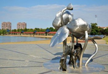 幾何睡蓮雕塑廠家 公園廣場(chǎng)小品 仿真不銹鋼睡蓮雕塑廠