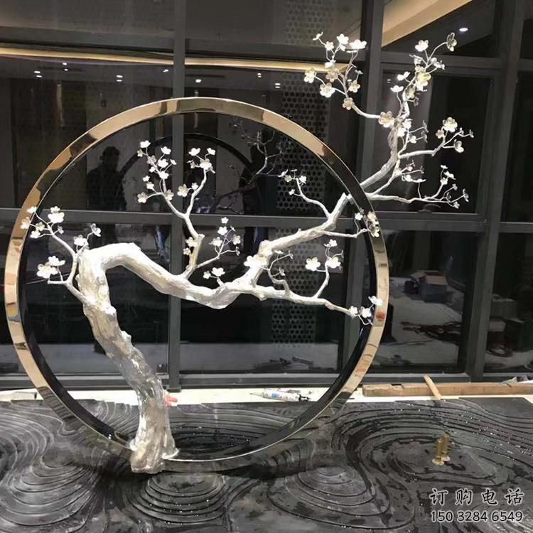 現代梅花雕塑廠家 大型別墅區(qū)擺件 戶外不銹鋼梅花雕塑生產