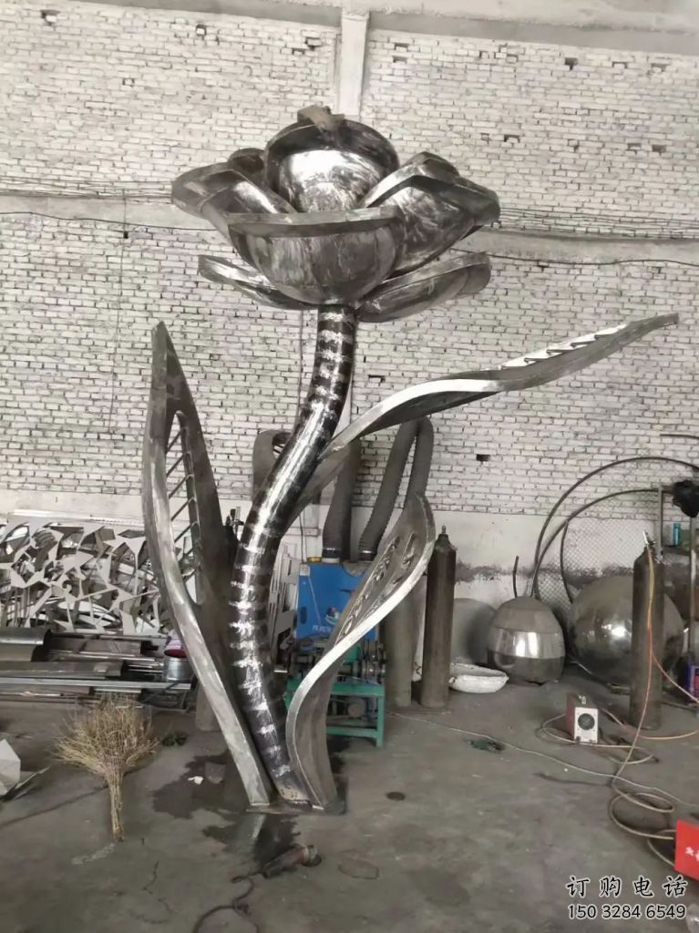幾何月季花雕塑廠家 鏡面小品 現(xiàn)代不銹鋼月季花雕塑廠