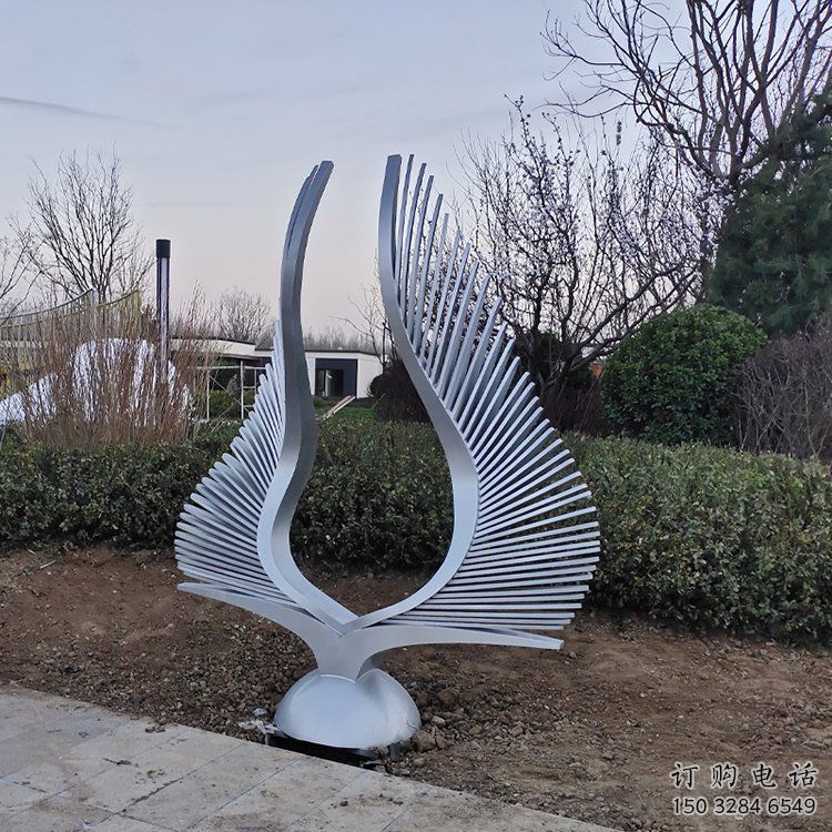 鏡面鳳羽雕塑廠家 大型擺件 現(xiàn)代不銹鋼鳳羽雕塑定做