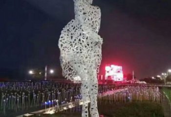 現代少女雕塑廠家 大型別墅區(qū)擺件 鏤空不銹鋼少女雕塑廠