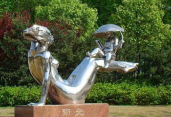 現代母子雕塑廠家 大型別墅區(qū)擺件 公園不銹鋼母子雕塑加工廠