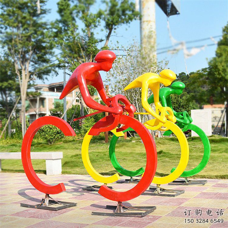 體育騎車(chē)雕塑廠家 剪影運(yùn)動(dòng)小品 商業(yè)街不銹鋼騎車(chē)雕塑廠