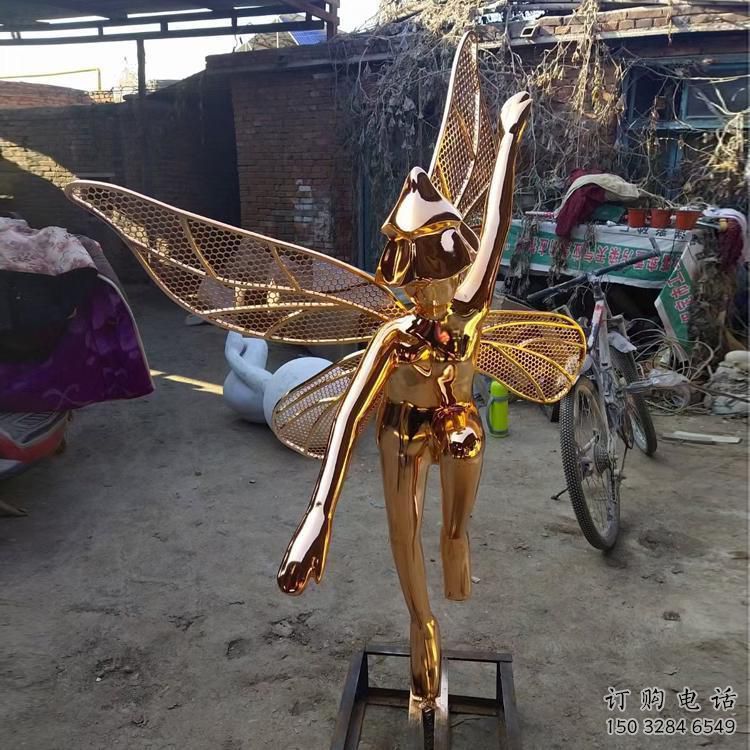 電鍍精靈雕塑廠家 園林?jǐn)[件  戶外不銹鋼精靈雕塑廠