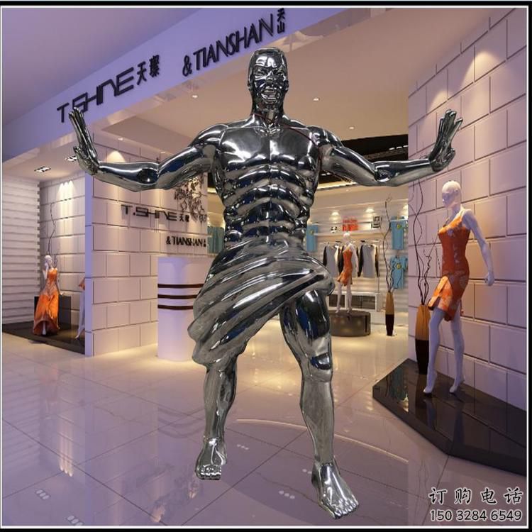 中式男子雕塑廠家  鏡面小品擺件 游樂(lè)場(chǎng)不銹鋼男子雕塑廠