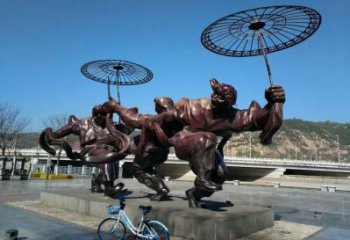 仿古扭秧歌雕塑廠家  公園廣場(chǎng)小品  戶外抽象不銹鋼扭秧歌雕塑