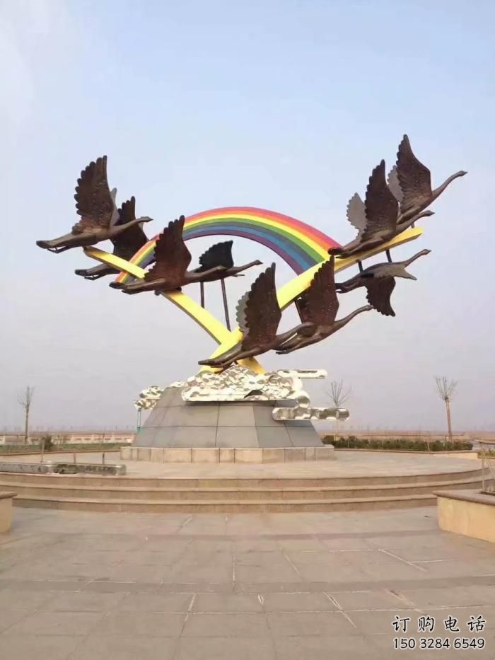 現代群鳥雕塑廠家 大型擺件  鏡面不銹鋼群鳥雕塑小品