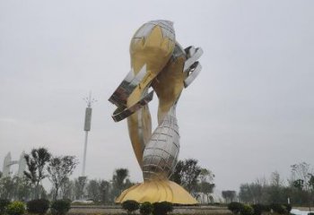 戶外雙魚(yú)雕塑廠家 噴漆小品  現(xiàn)代不銹鋼雙魚(yú)雕塑擺件