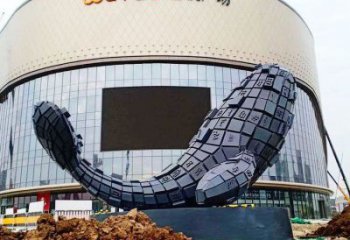 商業(yè)街雙魚(yú)雕塑廠家  抽象幾何擺件  戶外不銹鋼雙魚(yú)雕塑小品