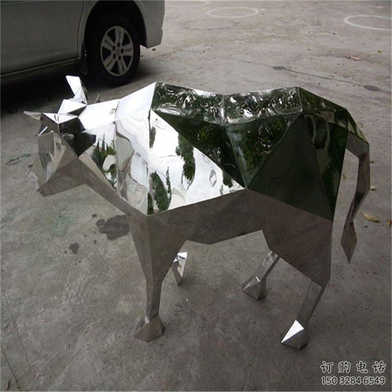 幾何牛雕塑 鏡面不銹鋼動物雕塑 幾何牛雕塑 鏡面不銹鋼動物雕塑