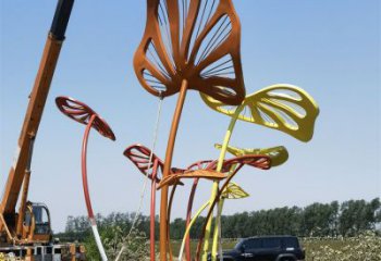 樹葉雕塑廠家 鏤空烤漆工藝 不銹鋼植物雕塑