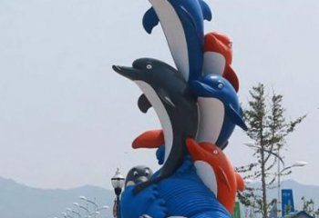 酒店海豚雕塑制造商 庭院仿真雕塑 彩繪小品