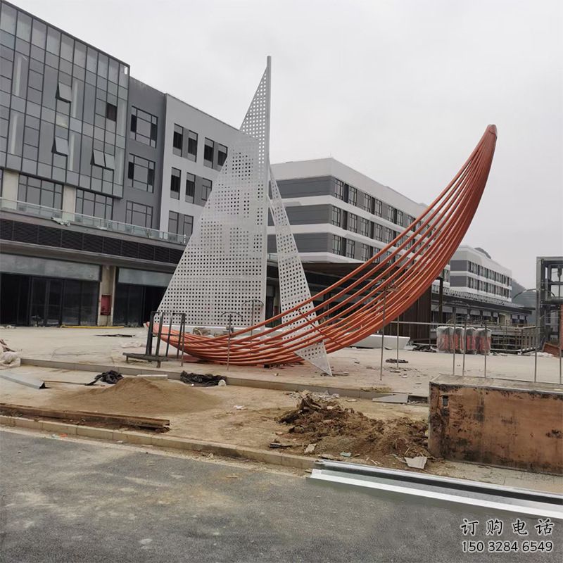 室內(nèi)帆船雕塑生產(chǎn)廠家，拉絲景觀雕塑，抽象效果