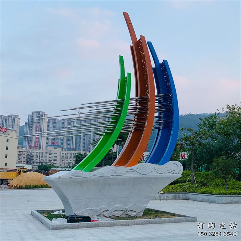 小區(qū)帆船雕塑廠家，拉絲景觀雕塑，抽象效果