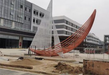室內(nèi)帆船雕塑生產(chǎn)廠家，拉絲景觀雕塑，抽象效果