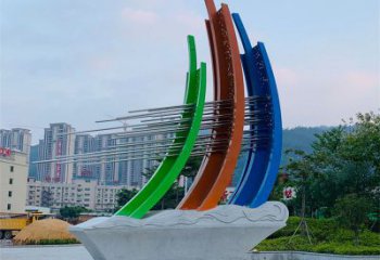 小區(qū)帆船雕塑廠家，拉絲景觀雕塑，抽象效果